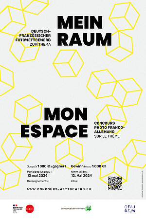 "Mein Raum / Mon Espace" ist ein deutsch-französischer Fotowettbewerb zum Thema "Zuhause". Teilnehmer können bis zum 12. Mai 2024 einsenden. Es gibt 1000 Euro zu gewinnen. Weitere Informationen unter www.concours-wettbewerb.eu. Veranstaltet von OFAJ und DFJW.